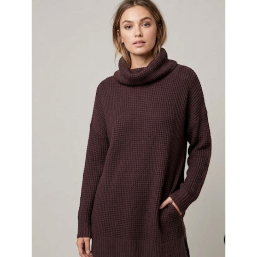Sanctuary Women's Wine Cowl Neck Turtleneck Waffle Knit Pullover Sweater Size: S